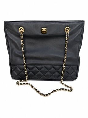 Authentic Vintage Givenchy 4G Logo Quilted Chain Tote Bag Black|Gold
